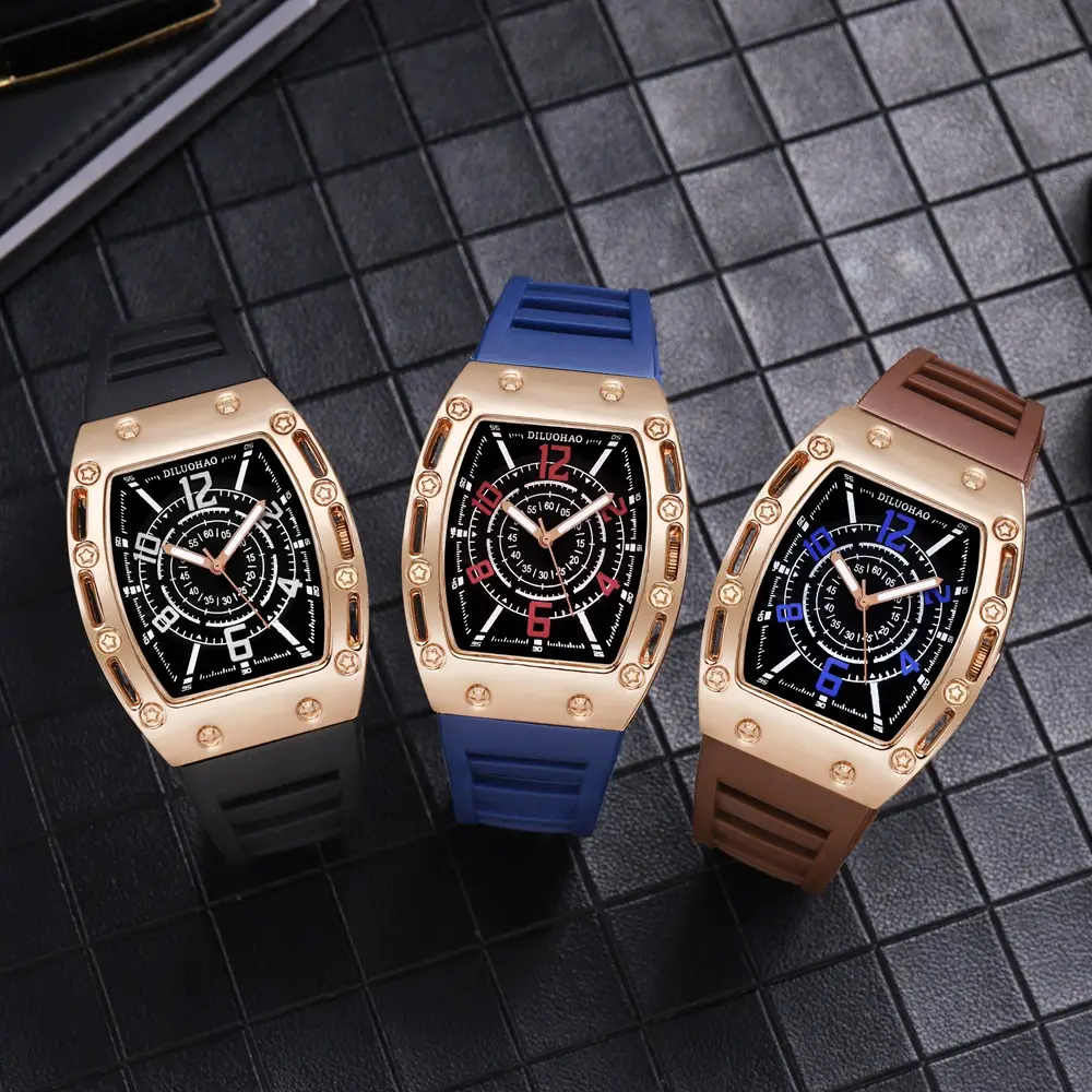 Luxury Quartz Men's Watch Set with Gold, Blue & Brown Silicone Bands — feature 5