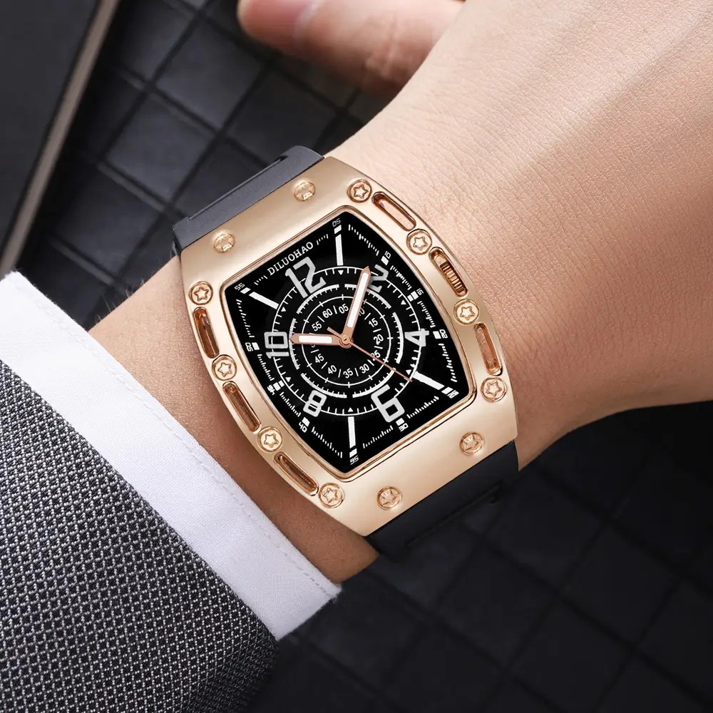 Luxury Quartz Men's Watch Set with Gold, Blue & Brown Silicone Bands — feature 6