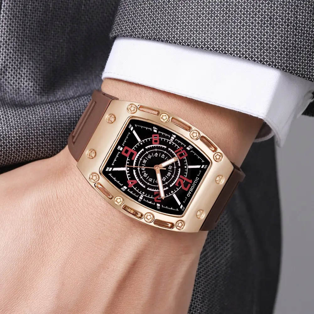 Luxury Quartz Men's Watch Set with Gold, Blue & Brown Silicone Bands — feature 8