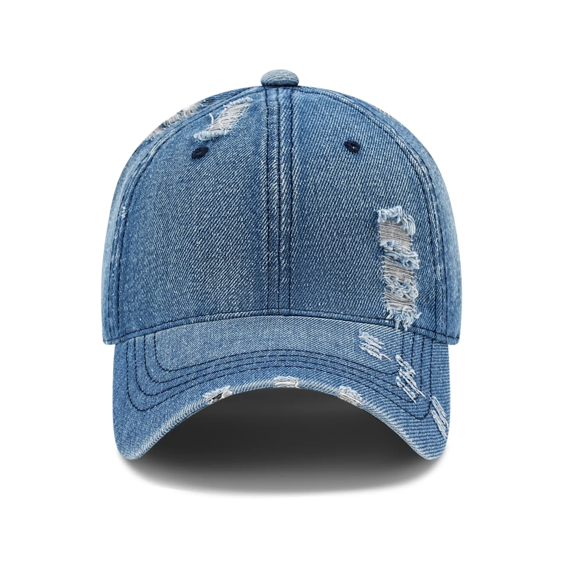 Washed Cotton Denim Baseball Cap Brown Vintage Distressed