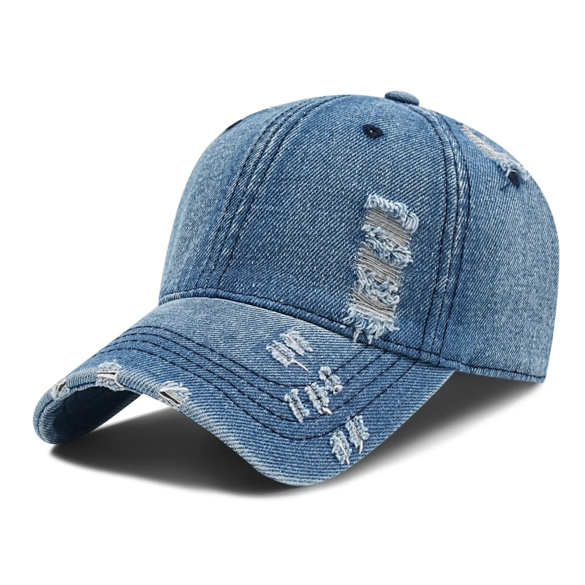 Washed Cotton Denim Baseball Cap Brown Vintage Distressed