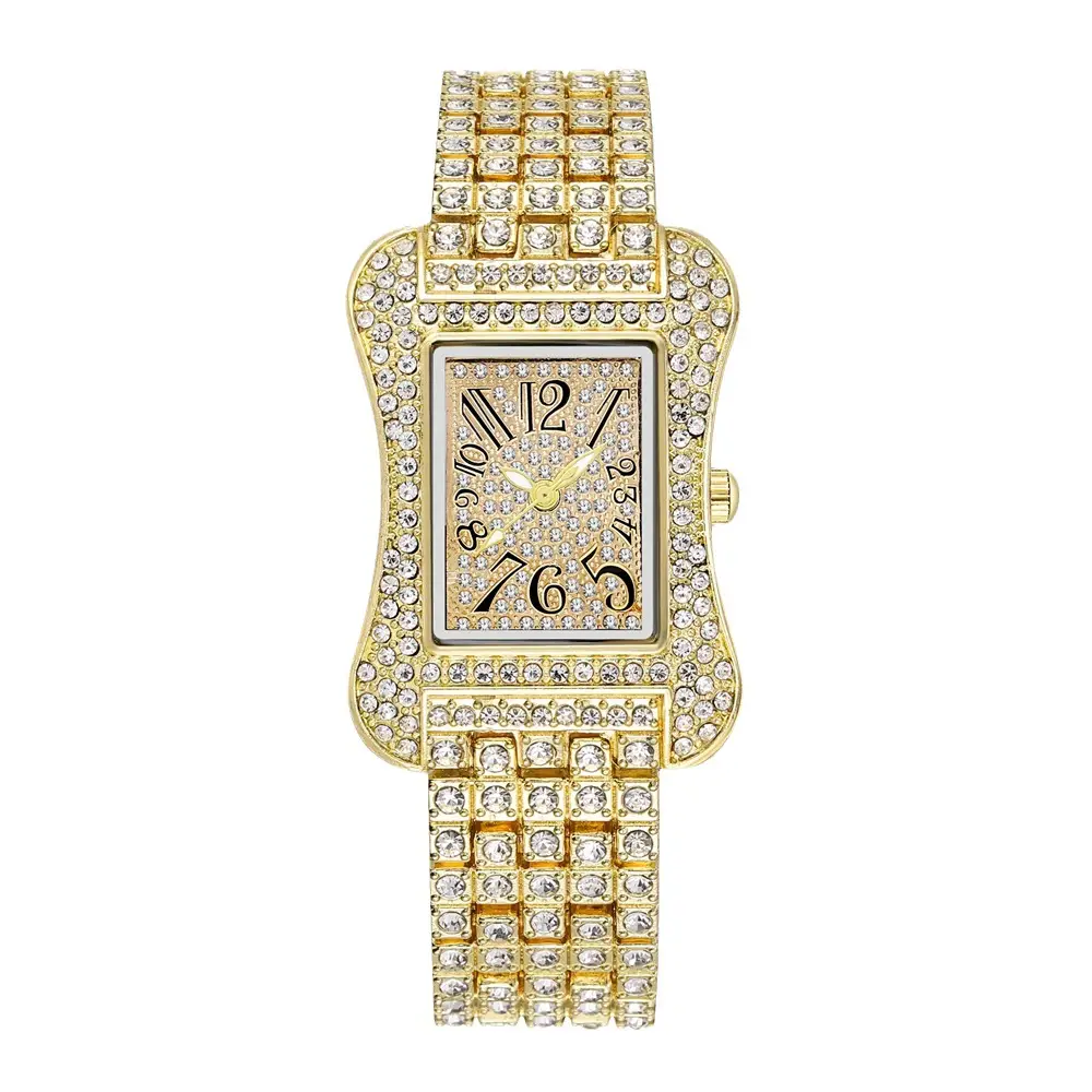 Full Diamond Women's Quartz Bracelet Watch Gold - Image 8