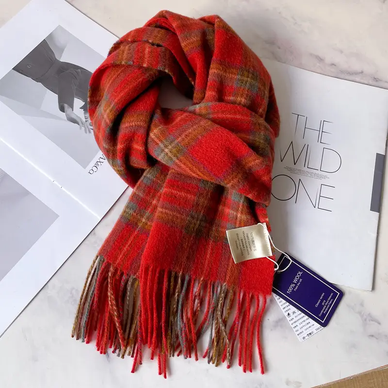 100% Wool Plaid Scarf for Men Winter Dark Blue - Image 33