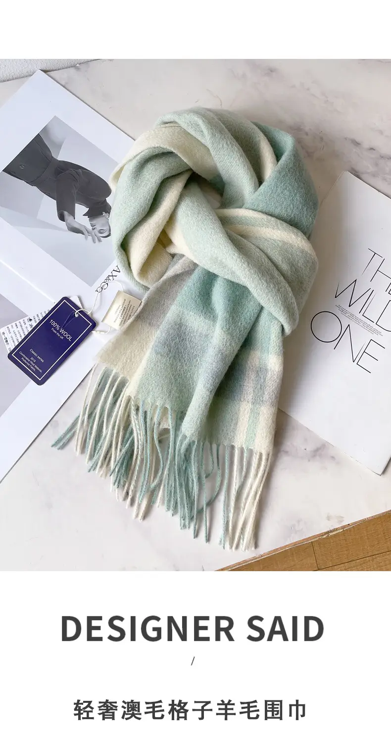 100% Wool Plaid Scarf for Men Winter Dark Blue β feature 1