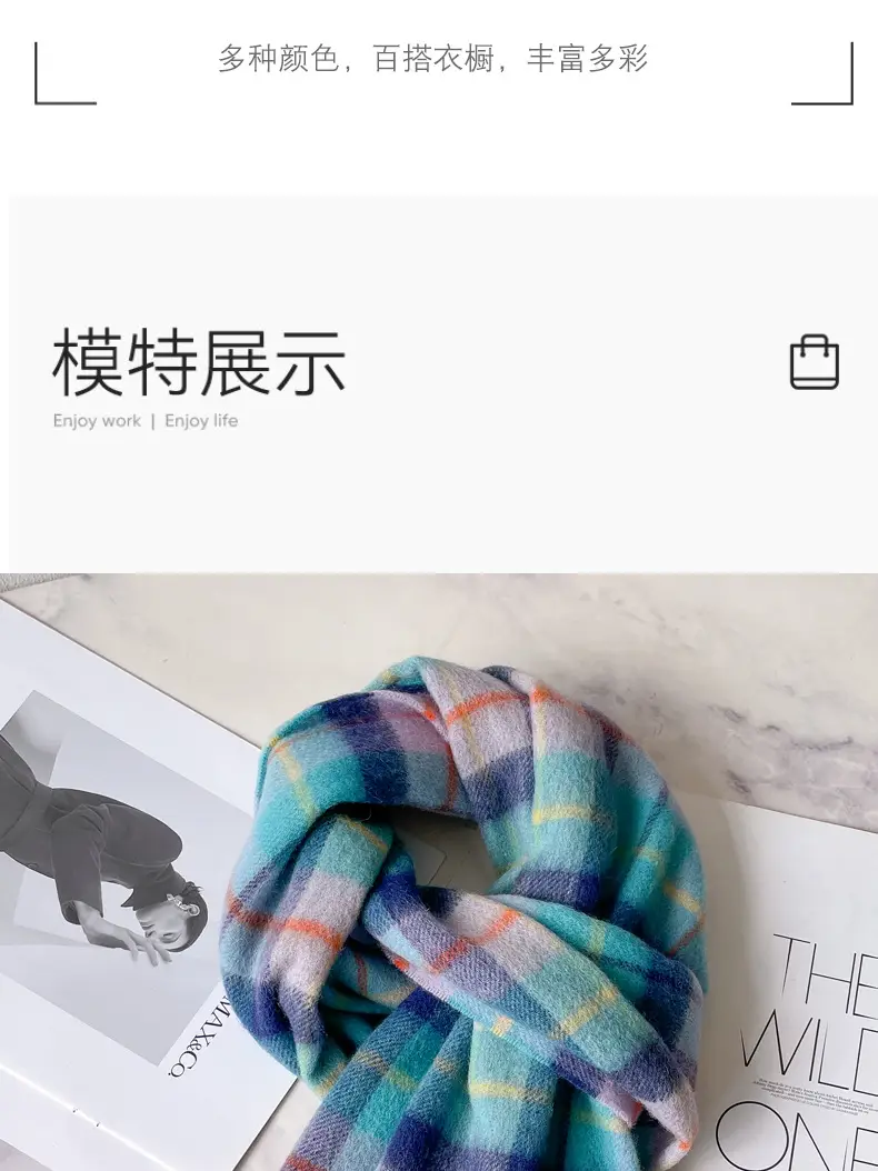 100% Wool Plaid Scarf for Men Winter Dark Blue β feature 10