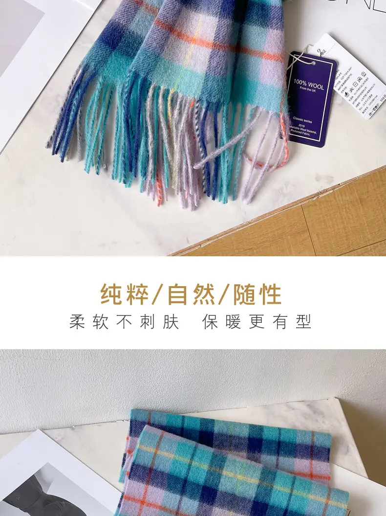 100% Wool Plaid Scarf for Men Winter Dark Blue β feature 11