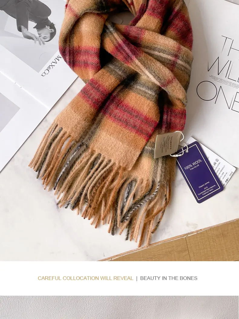 100% Wool Plaid Scarf for Men Winter Dark Blue β feature 13