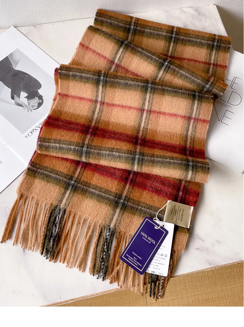 100% Wool Plaid Scarf for Men Winter Dark Blue β feature 14