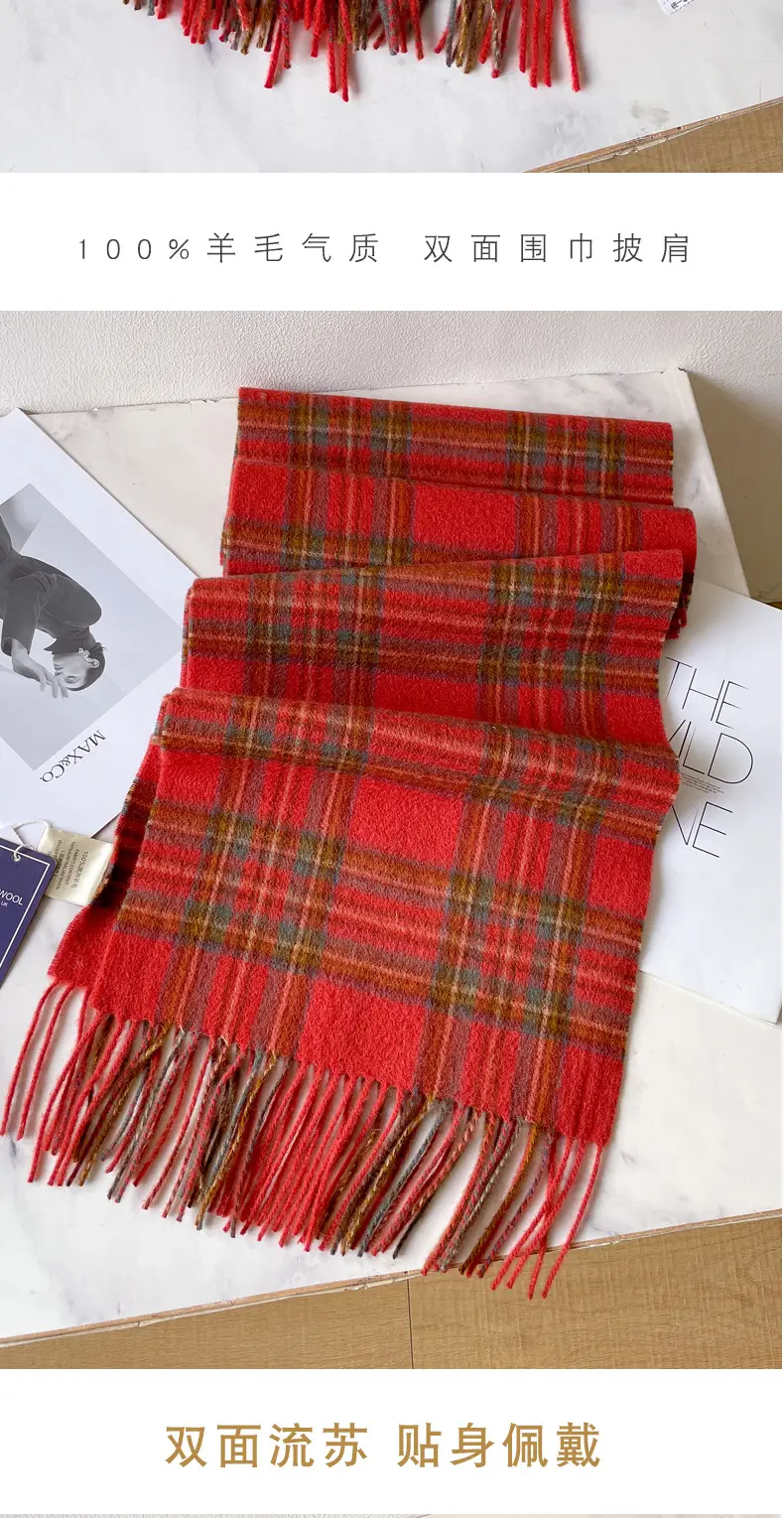 100% Wool Plaid Scarf for Men Winter Dark Blue β feature 18