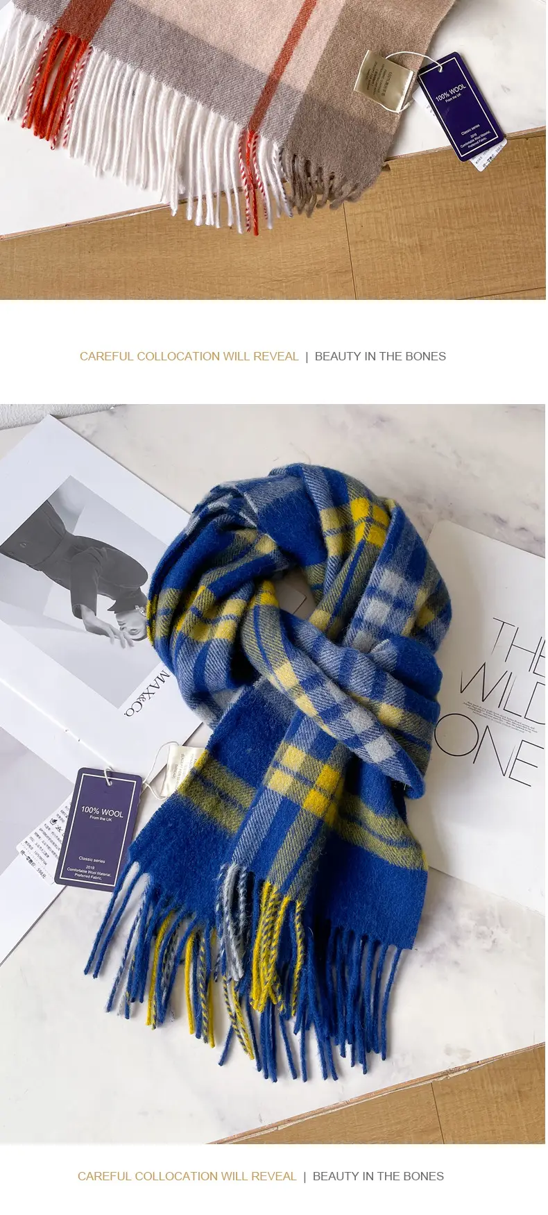 100% Wool Plaid Scarf for Men Winter Dark Blue β feature 20