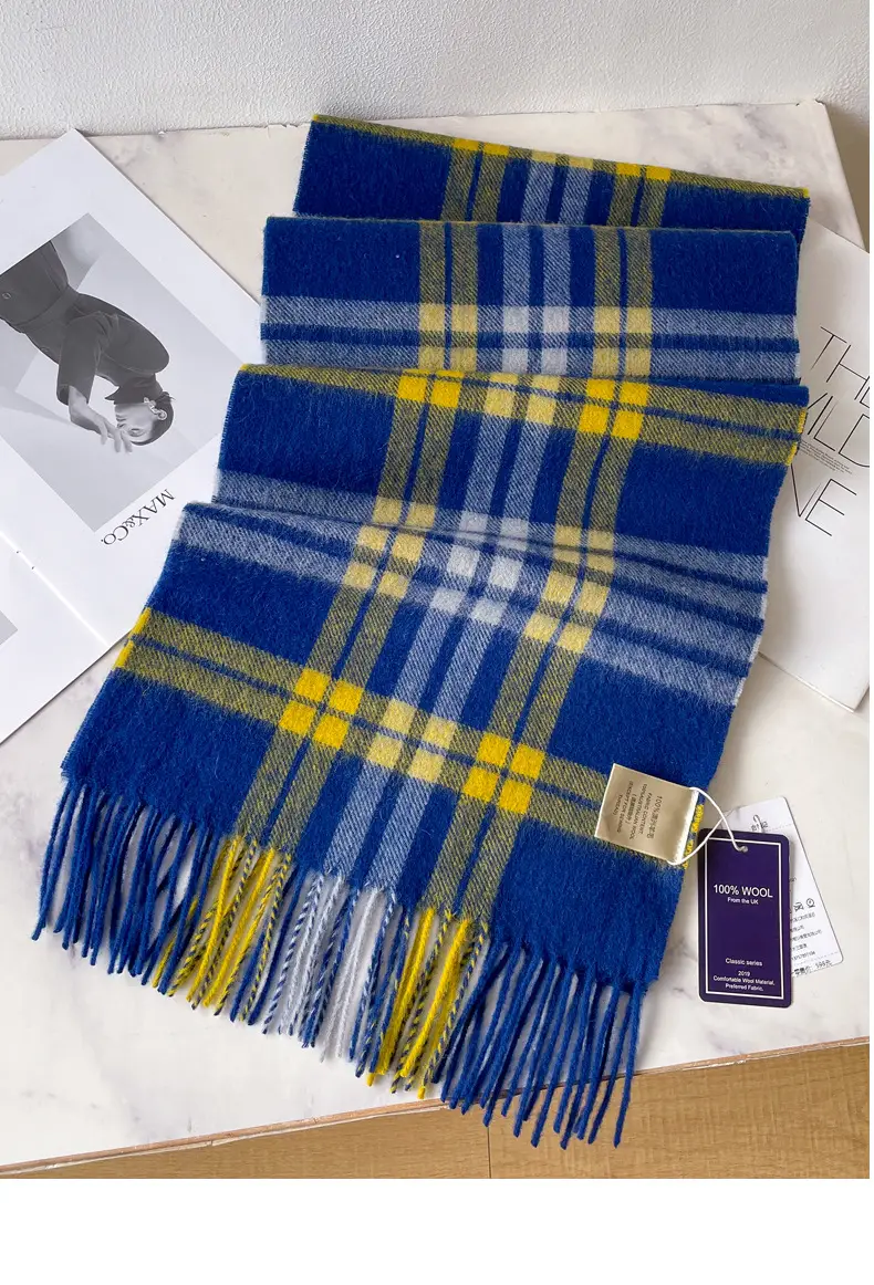 100% Wool Plaid Scarf for Men Winter Dark Blue β feature 21