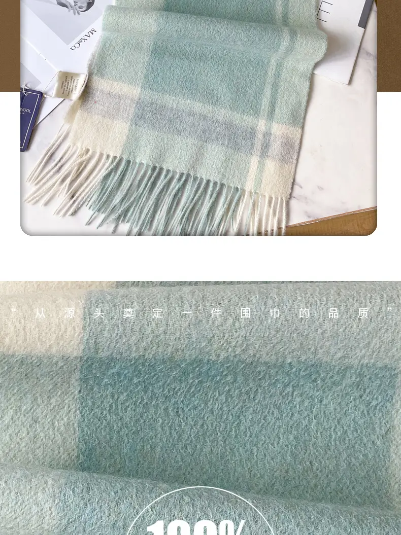 100% Wool Plaid Scarf for Men Winter Dark Blue β feature 4