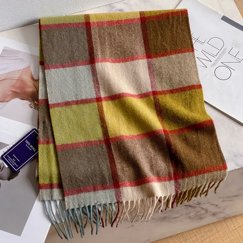 100% Wool Plaid Scarf for Men Winter Dark Blue - Image 13