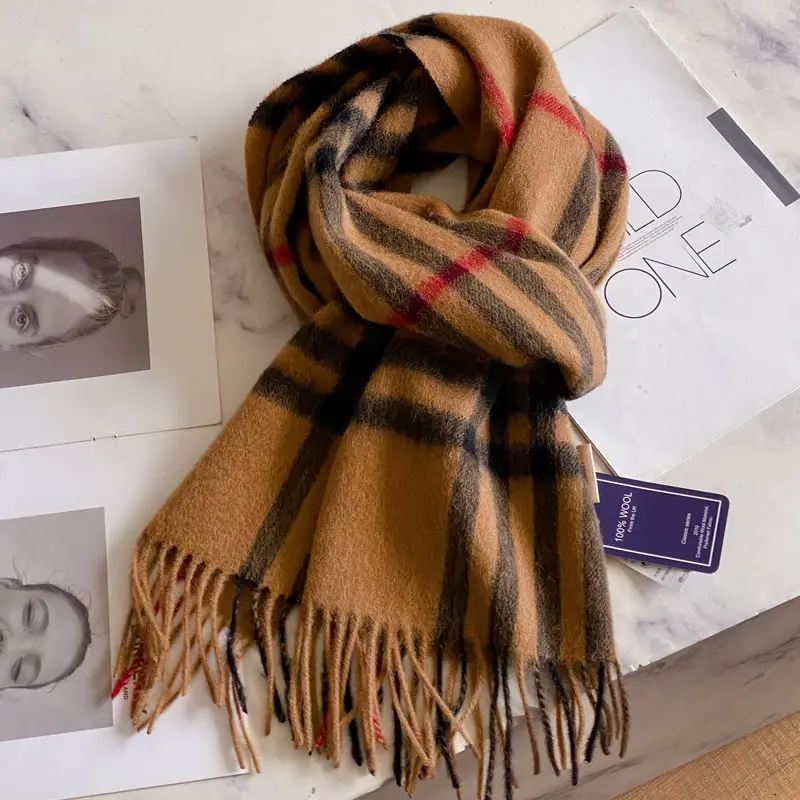 100% Wool Plaid Scarf for Men Winter Dark Blue - Image 16
