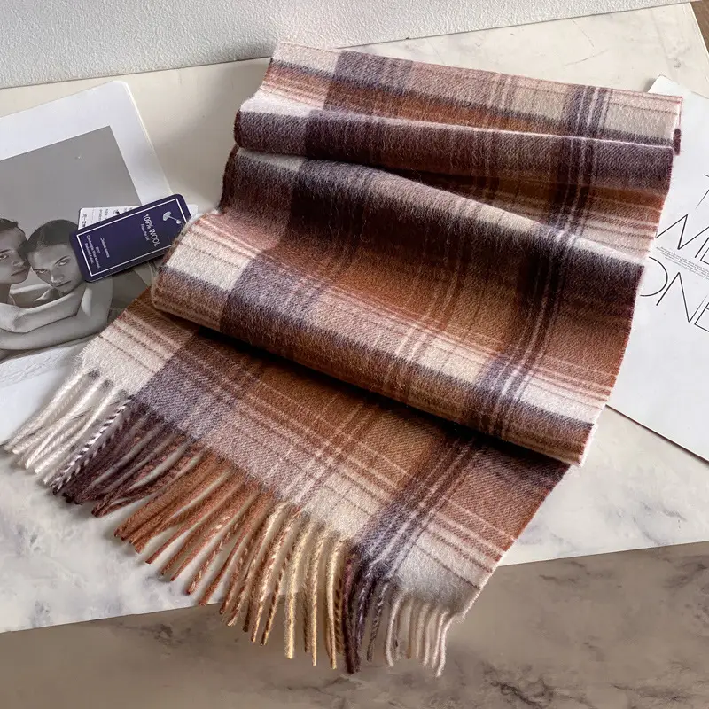 100% Wool Plaid Scarf for Men Winter Dark Blue - Image 29