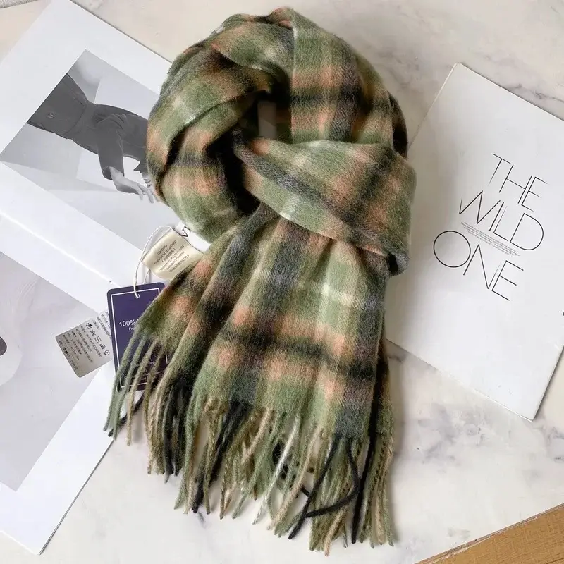 100% Wool Plaid Scarf for Men Winter Dark Blue - Image 8