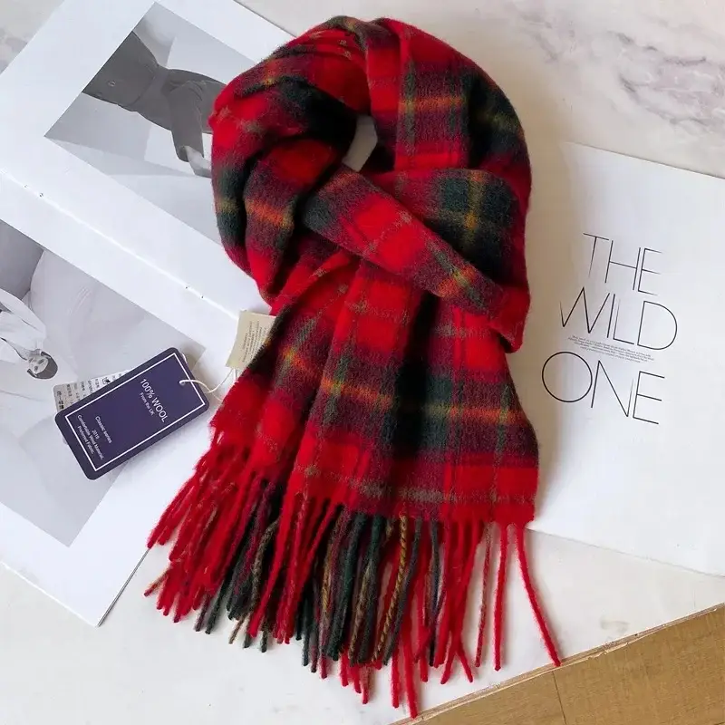 100% Wool Plaid Scarf for Men Winter Dark Blue - Image 12