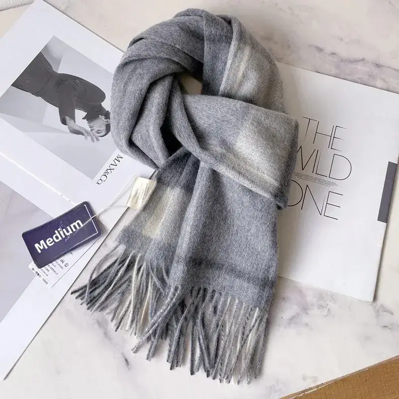 100% Wool Plaid Scarf for Men Winter Dark Blue - Image 7