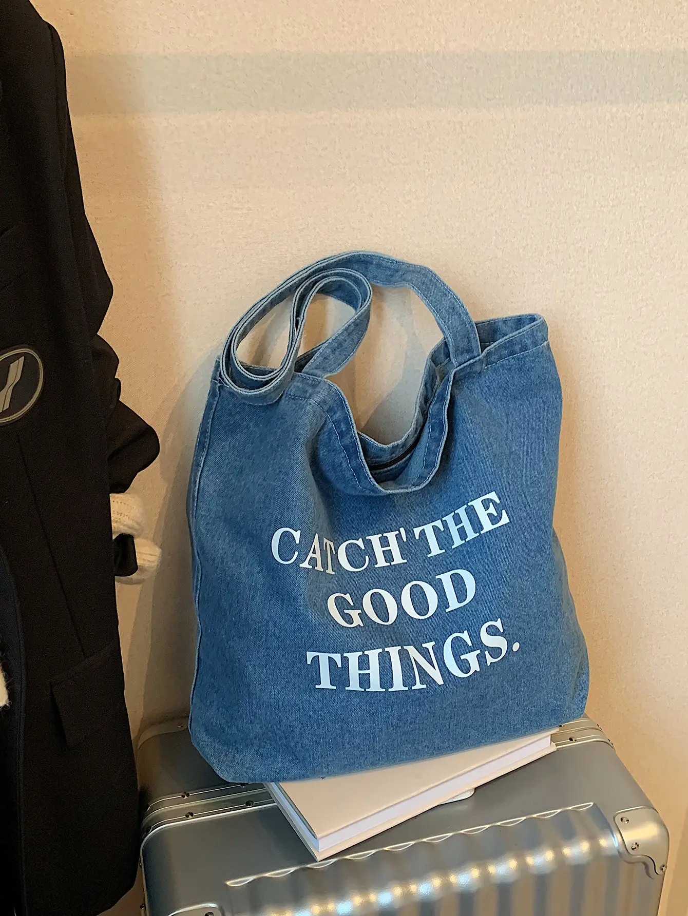 Denim Tote Bag "Catch The Good Things" Black Women - Image 3