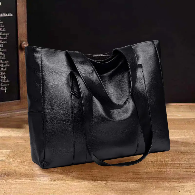 Black PU Leather Tote Bag for Women Large Capacity - Image 6