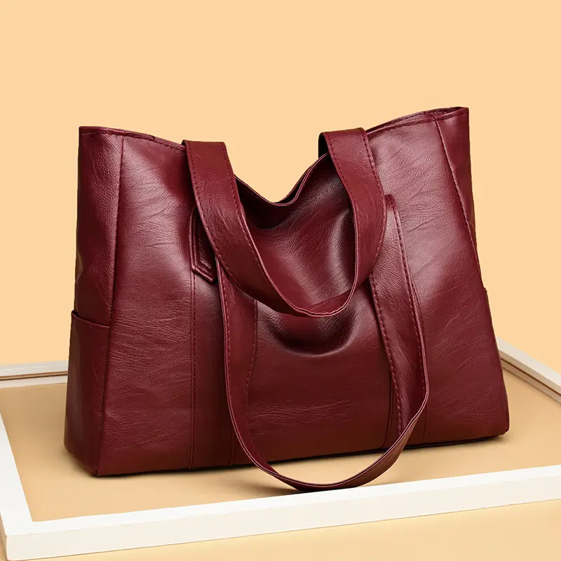 Black PU Leather Tote Bag for Women Large Capacity - Image 7