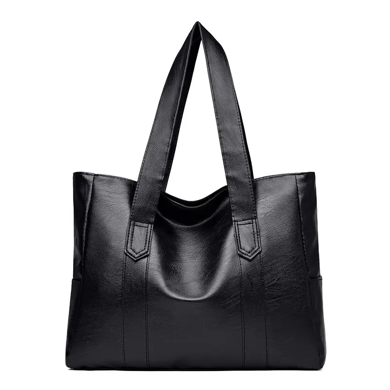Black PU Leather Tote Bag for Women Large Capacity - Image 9