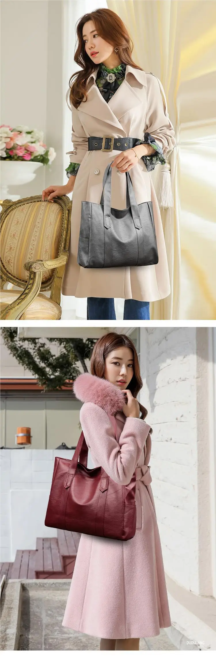 Black PU Leather Tote Bag for Women Large Capacity — feature 3