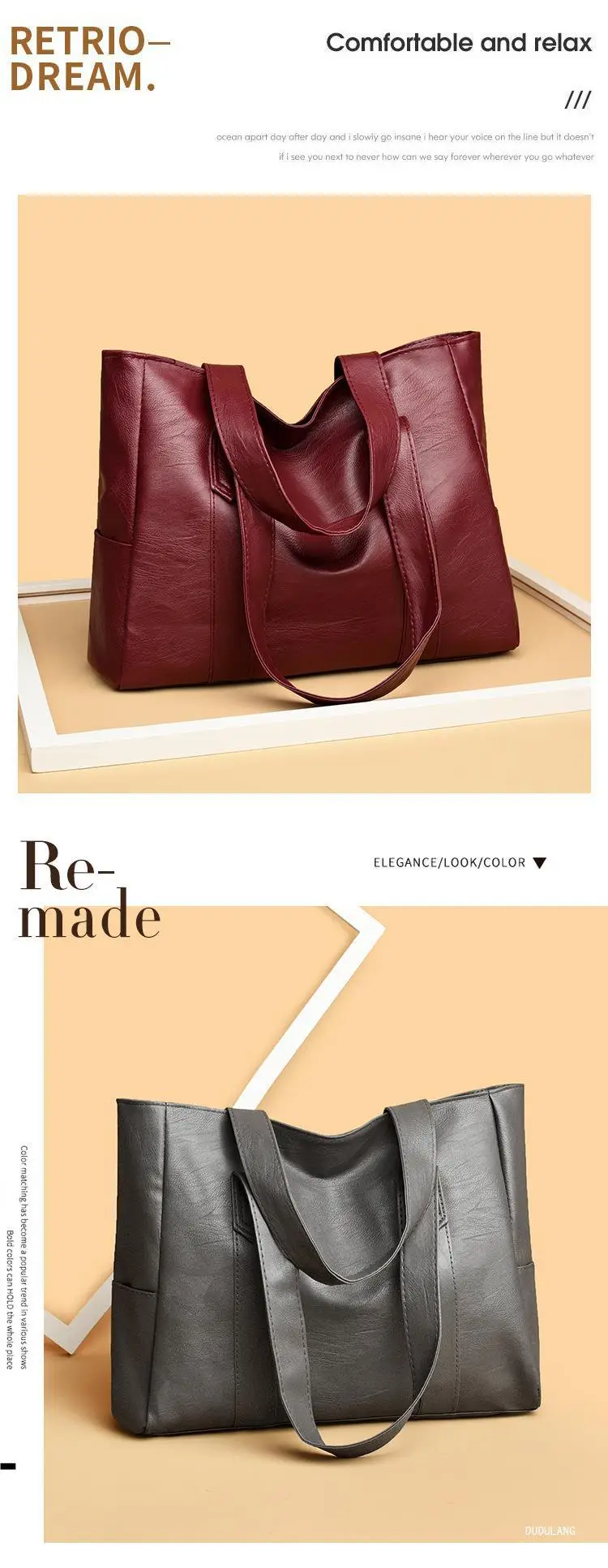 Black PU Leather Tote Bag for Women Large Capacity — feature 5