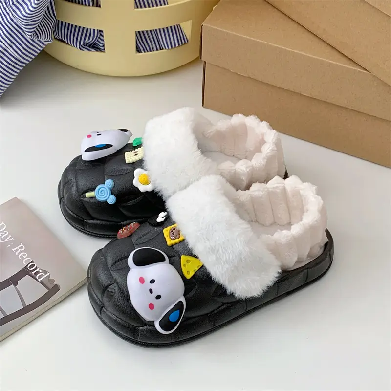 2024 new women's detachable winter outdoor home indoor plush cotton slippers waterproof cute warm shoes