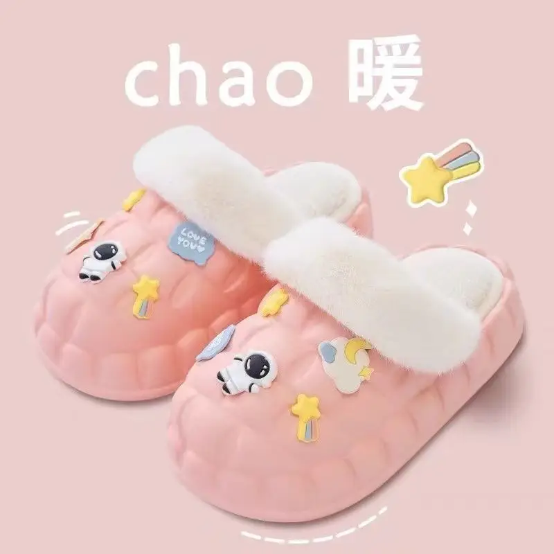 2024 new women's detachable winter outdoor home indoor plush cotton slippers waterproof cute warm shoes