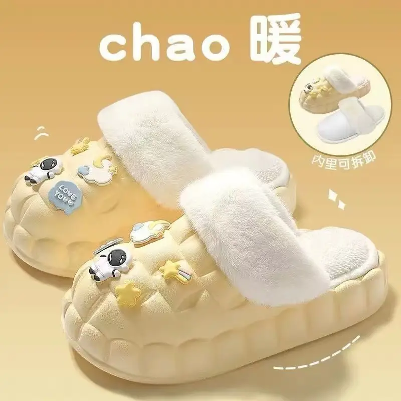 2024 new women's detachable winter outdoor home indoor plush cotton slippers waterproof cute warm shoes