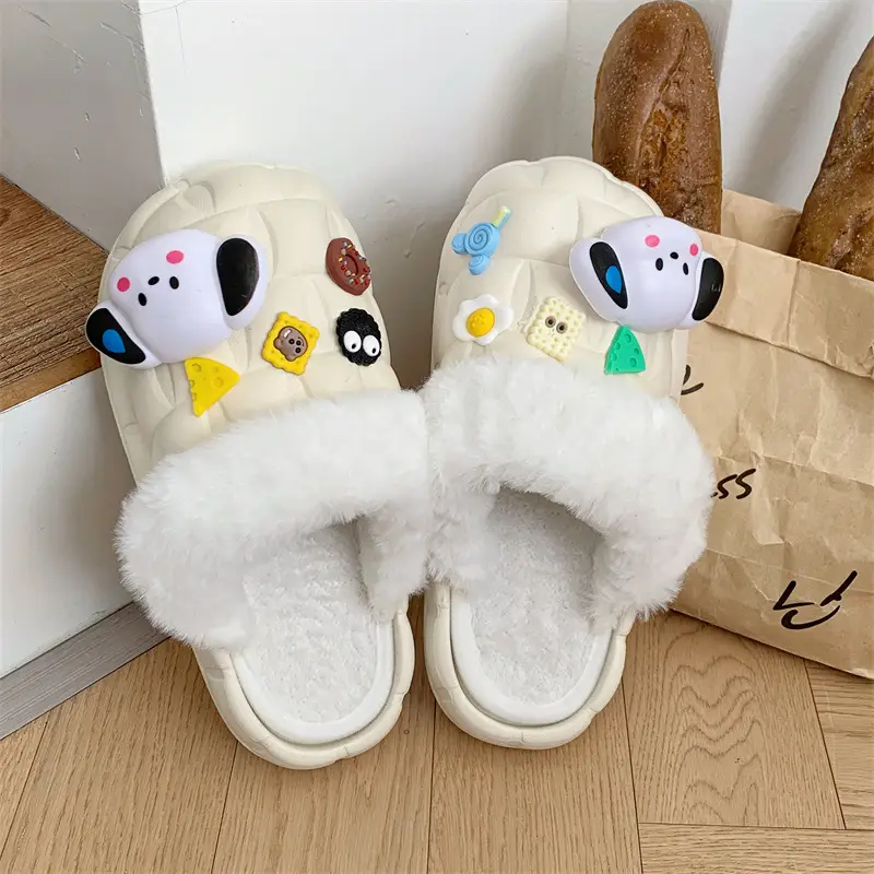 2024 new women's detachable winter outdoor home indoor plush cotton slippers waterproof cute warm shoes