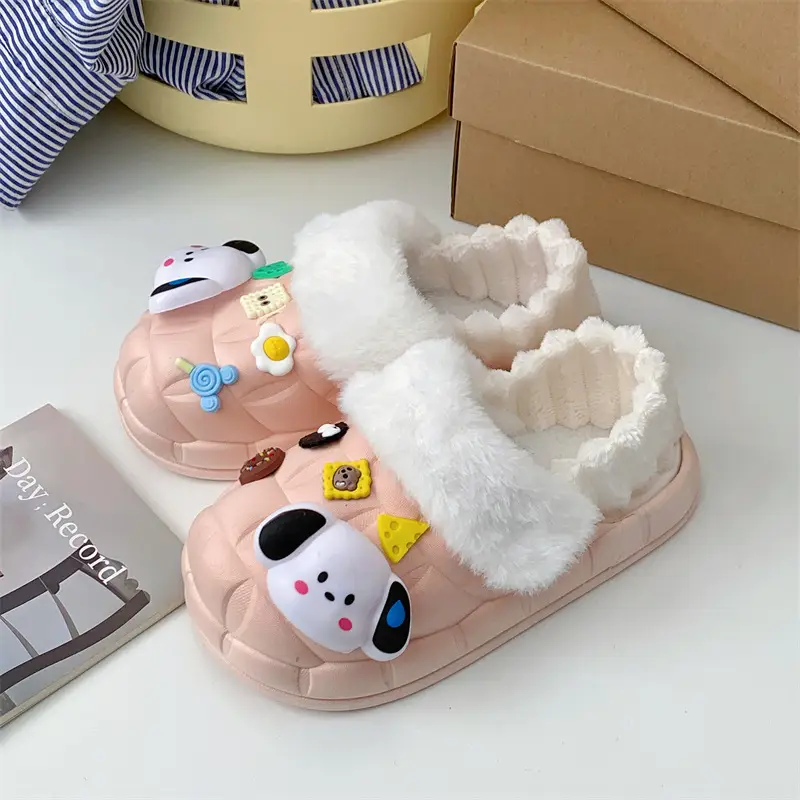 2024 new women's detachable winter outdoor home indoor plush cotton slippers waterproof cute warm shoes