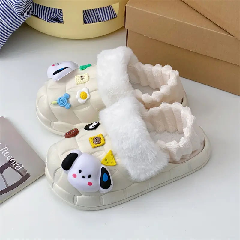 2024 new women's detachable winter outdoor home indoor plush cotton slippers waterproof cute warm shoes