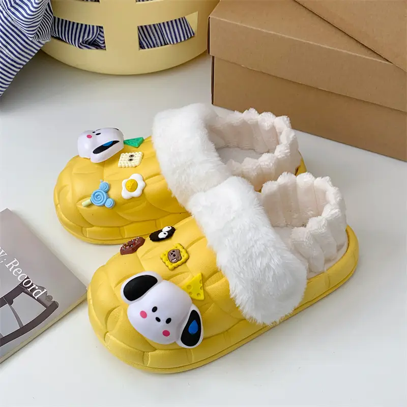 2024 new women's detachable winter outdoor home indoor plush cotton slippers waterproof cute warm shoes