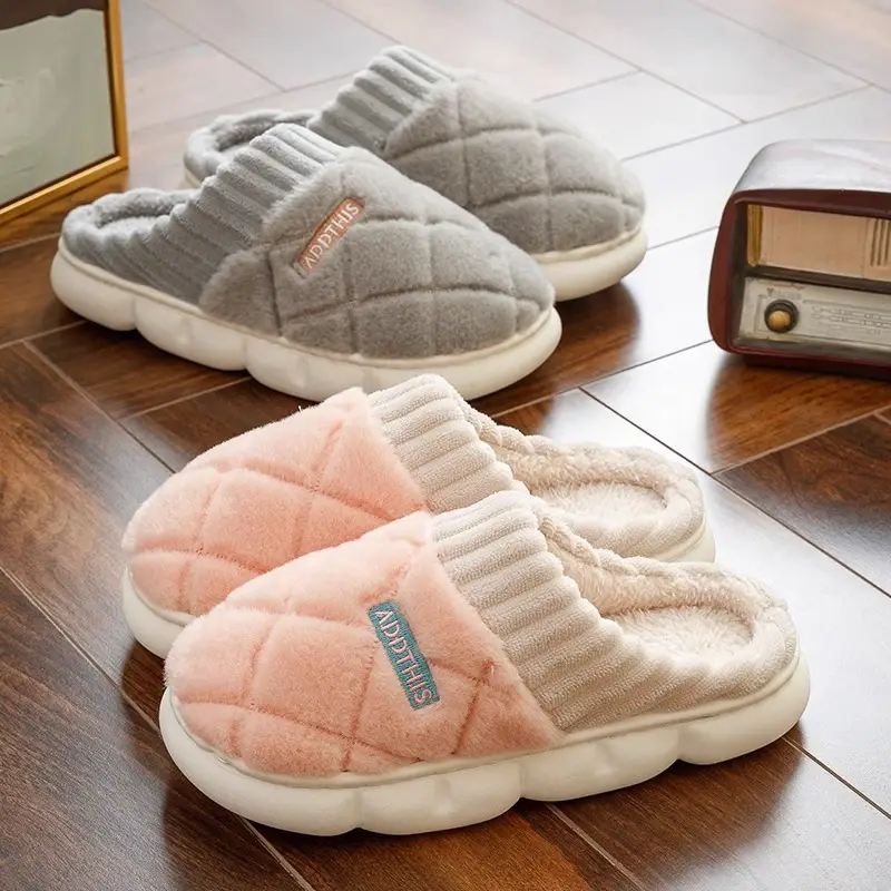 Cotton Slippers Women's Autumn and Winter Indoor Home Thick Bottom Non-slip Warm-keeping Household Couple's Winter Maomao Slippers for Men