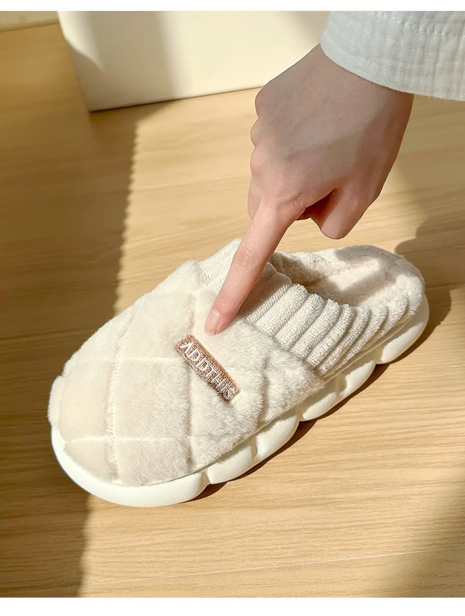Cotton Slippers Women's Autumn and Winter Indoor Home Thick Bottom Non-slip Warm-keeping Household Couple's Winter Maomao Slippers for Men — feature 10