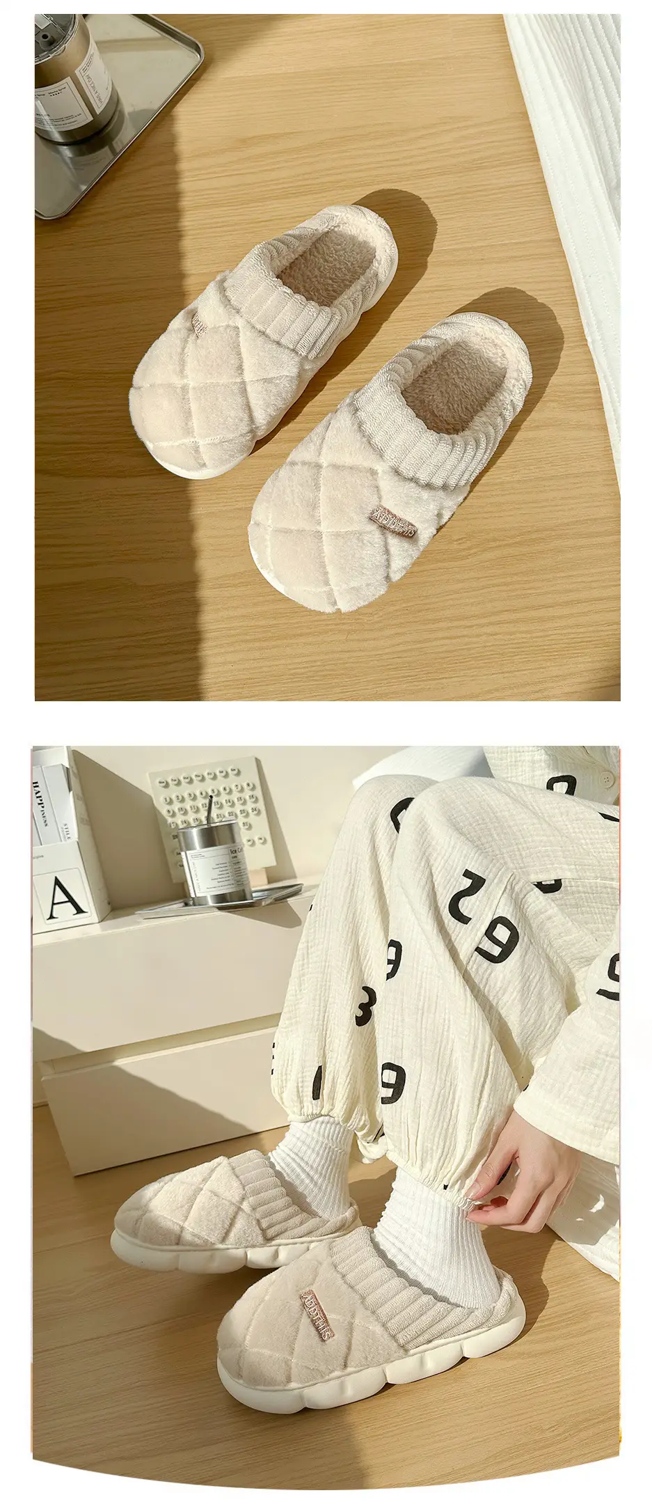 Cotton Slippers Women's Autumn and Winter Indoor Home Thick Bottom Non-slip Warm-keeping Household Couple's Winter Maomao Slippers for Men — feature 14