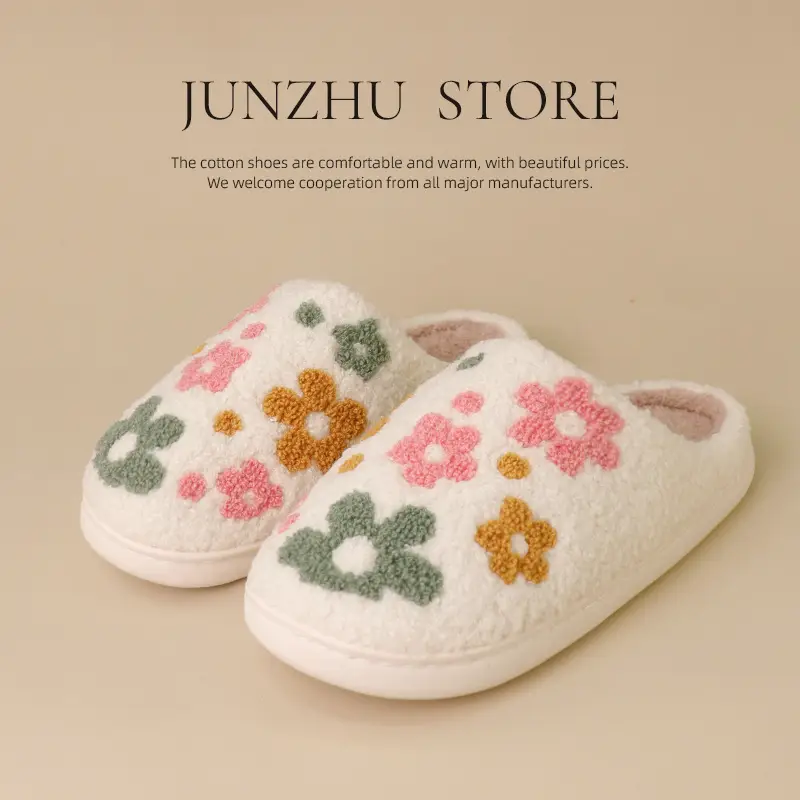 Cotton Cross-border New Flower Cotton Slippers Women's Thick Bottom Winter Household Indoor Warm Non-slip Home Slippers Soft Bottom