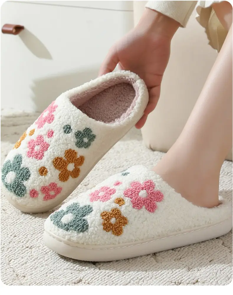 Cotton Cross-border New Flower Cotton Slippers Women's Thick Bottom Winter Household Indoor Warm Non-slip Home Slippers Soft Bottom — feature 1