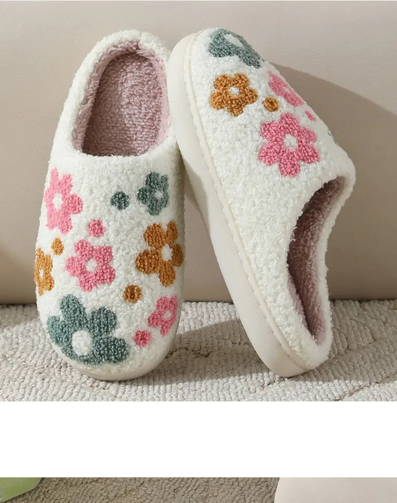 Cotton Cross-border New Flower Cotton Slippers Women's Thick Bottom Winter Household Indoor Warm Non-slip Home Slippers Soft Bottom — feature 11