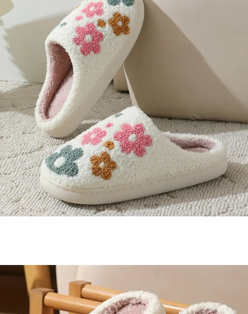 Cotton Cross-border New Flower Cotton Slippers Women's Thick Bottom Winter Household Indoor Warm Non-slip Home Slippers Soft Bottom — feature 13
