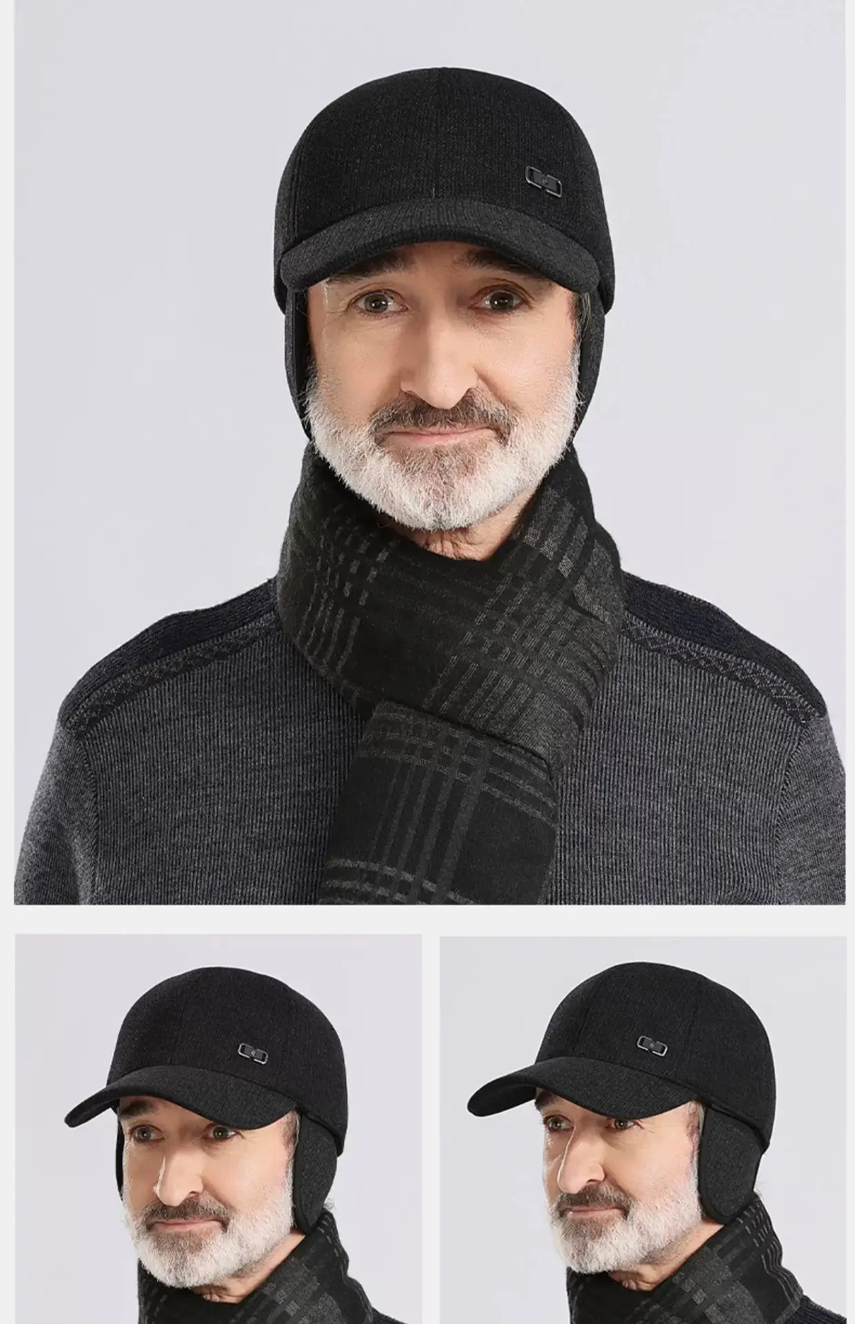 Black Fleece Winter Cap for Men Elderly Warm Ear Protection — feature 15