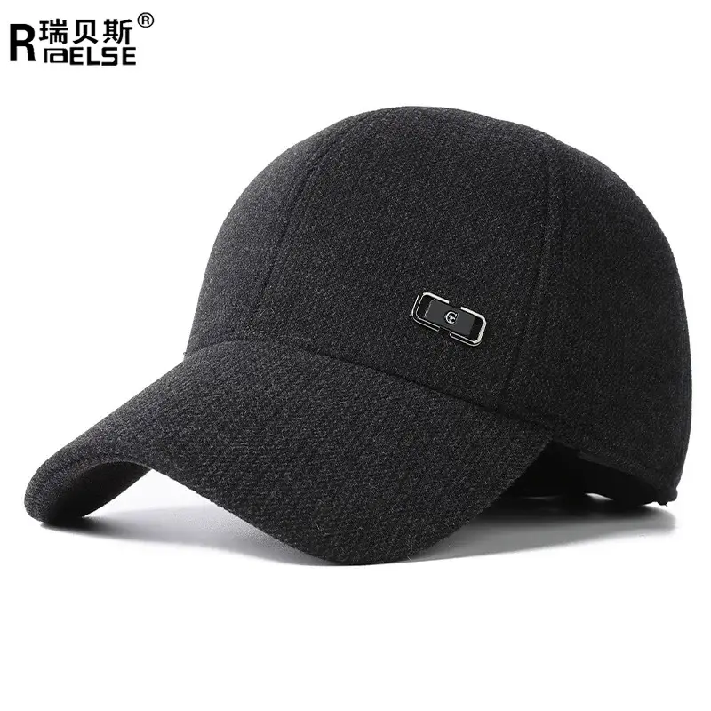 Black Fleece Winter Cap for Men Elderly Warm Ear Protection - Image 2