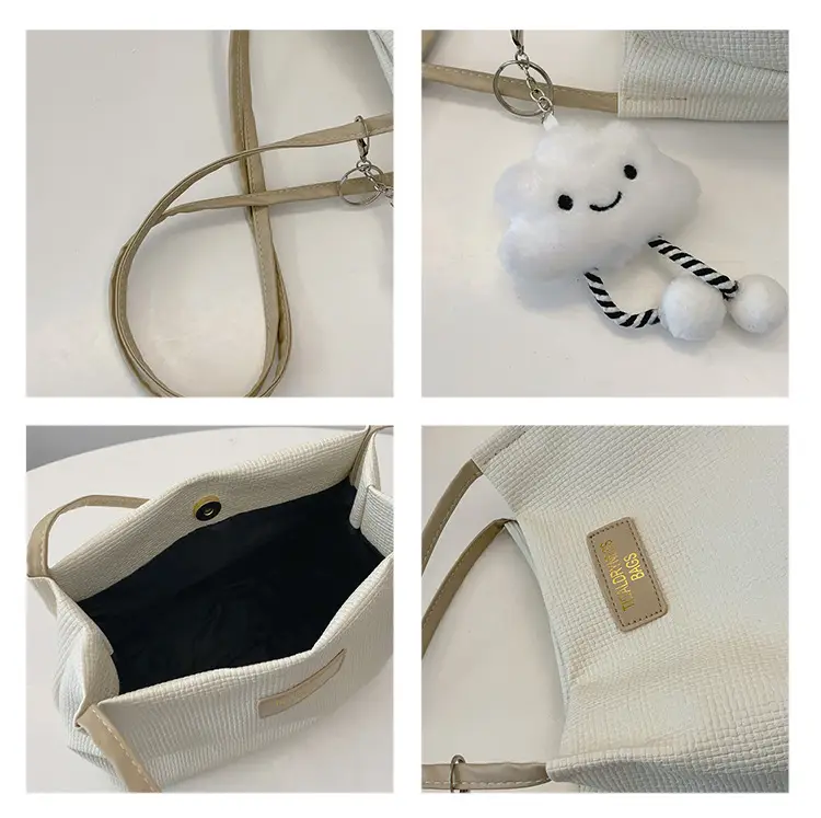 Women's Cream Textured Shoulder Bag Large Capacity — feature 11