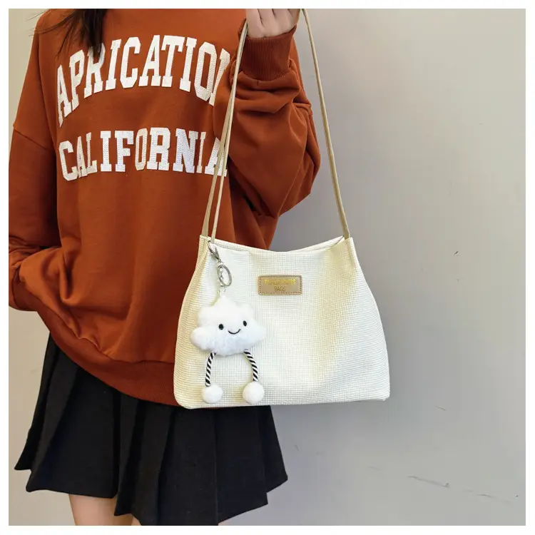 Women's Cream Textured Shoulder Bag Large Capacity — feature 13