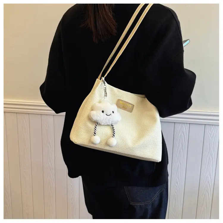 Women's Cream Textured Shoulder Bag Large Capacity — feature 17