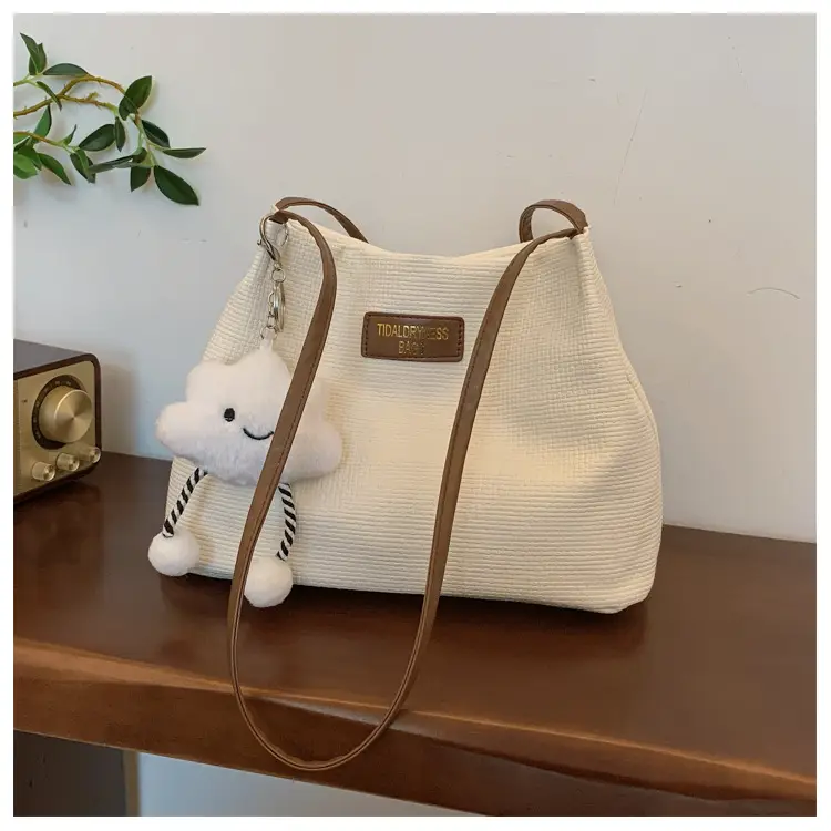 Women's Cream Textured Shoulder Bag Large Capacity — feature 18
