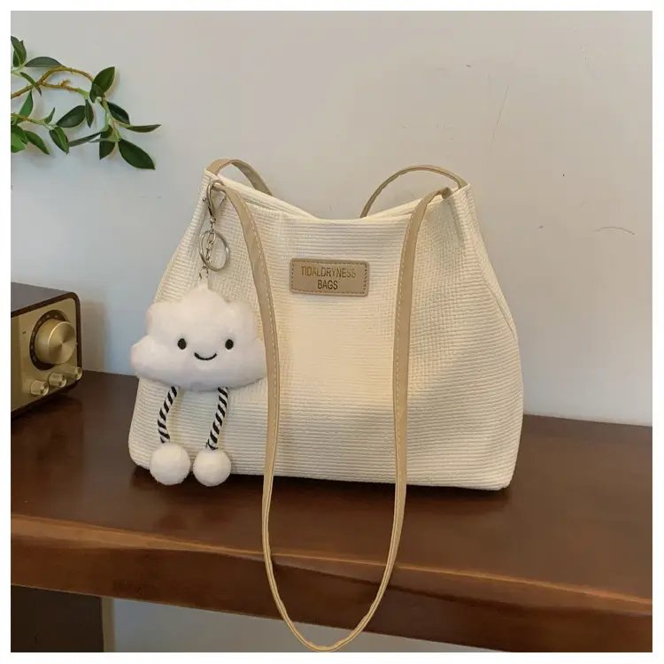 Women's Cream Textured Shoulder Bag Large Capacity — feature 19