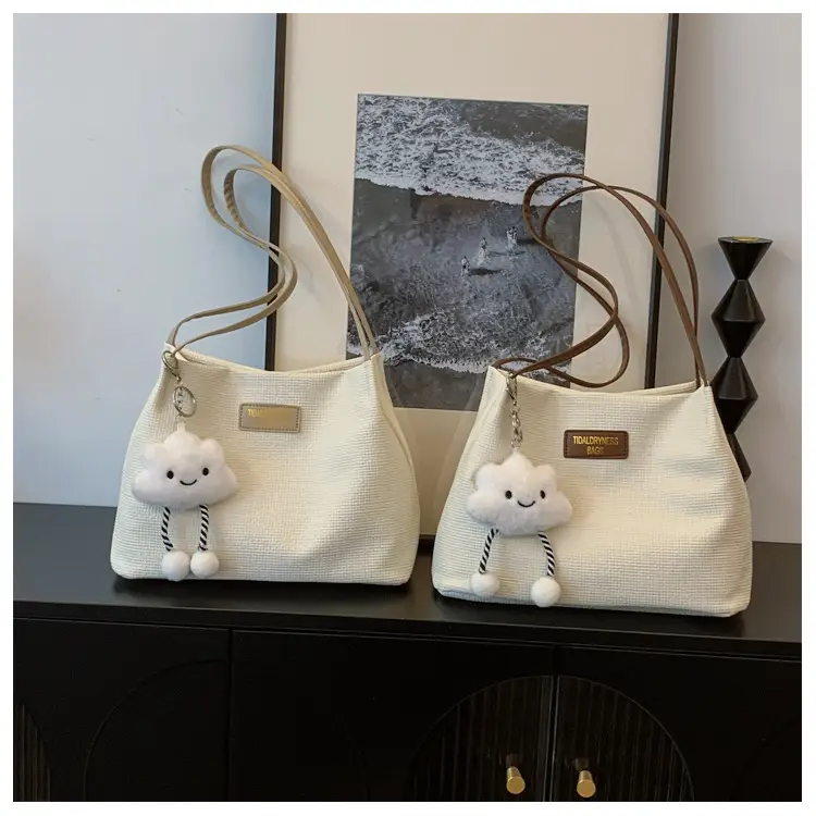 Women's Cream Textured Shoulder Bag Large Capacity — feature 20